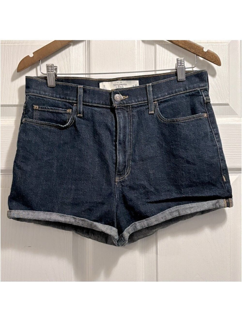 Abercrombie & Fitch Jean Shorts Dark Wash Rolled Cuff High Rise 30 / 10 Like New